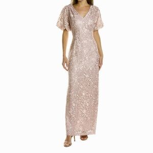J S Collections River Puff Sleeve Column Gown - Blush - Size 14 unaltered